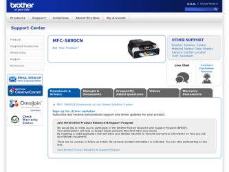 MFC 5890CN driver download page on the Brother International site