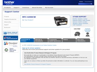 MFC 6490CW driver download page on the Brother International site