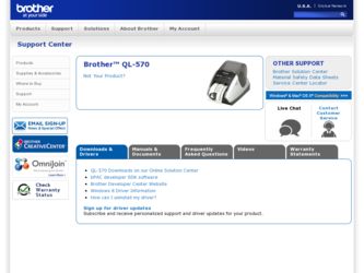 QL 570 driver download page on the Brother International site