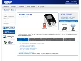 QL-700 driver download page on the Brother International site