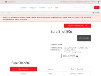 Sure Shot 80u driver download page on the Canon site