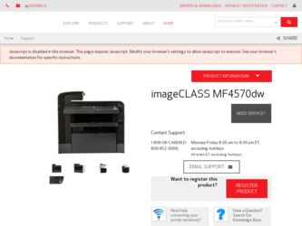 imageCLASS MF4570dw driver download page on the Canon site