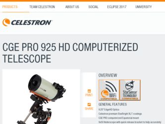 CGE PRO 925 HD Computerized Telescope driver download page on the Celestron site