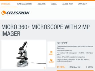 Micro 360 Microscope with 2 MP Imager driver download page on the Celestron site