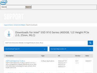 910 SSD driver download page on the Intel site
