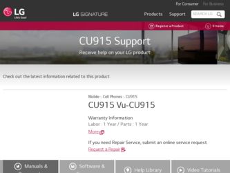 CU915 driver download page on the LG site