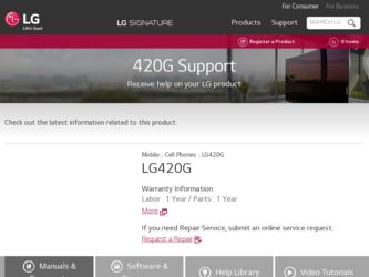LG420G driver download page on the LG site