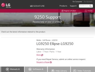 LG9250 driver download page on the LG site