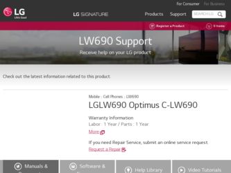 LW690 driver download page on the LG site