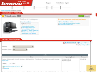 ThinkCentre M81 driver download page on the Lenovo site