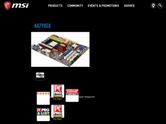 KA790GX driver download page on the MSI site