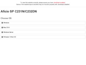 Aficio SP C232DN driver download page on the Ricoh site