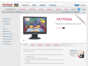 VA1703WB driver download page on the ViewSonic site