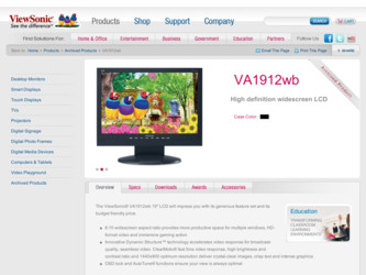 VA1912WB driver download page on the ViewSonic site