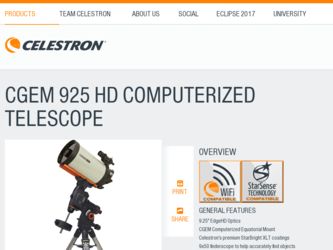 CGEM 925 HD Computerized Telescope driver download page on the Celestron site