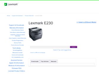 E230 driver download page on the Lexmark site