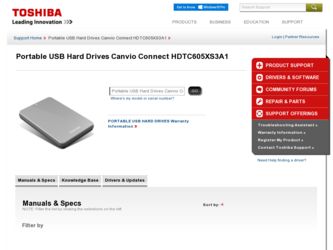 HDTC605XS3A1 driver download page on the Toshiba site