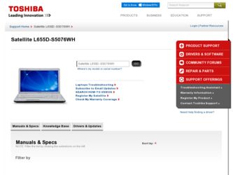 L655D-S5076WH driver download page on the Toshiba site