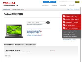 Portege Z835 driver download page on the Toshiba site