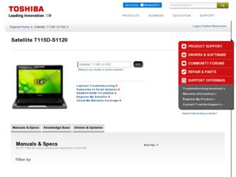 Satellite T115D-S1120 driver download page on the Toshiba site