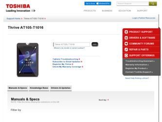 Thrive AT105-T1016 driver download page on the Toshiba site