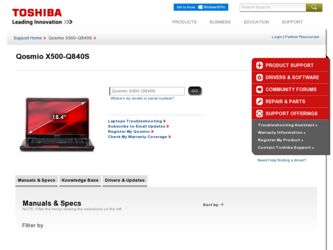 X500-Q840S driver download page on the Toshiba site